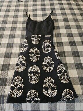 Little Black Dress With Leopard Skull Pattern Size Medium NWOT